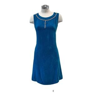 Bespoke vintage cerulean blue velvet dress rhinestone size Small